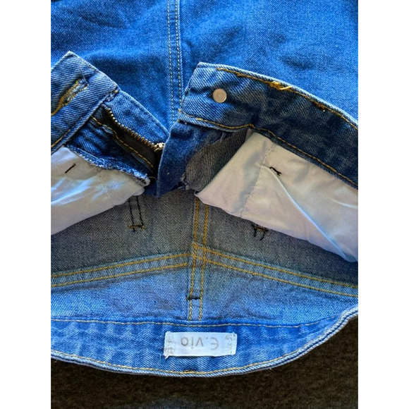 Denim Mini Skirt High Waist slim fit Hip Pocket tassel jean frayed raw size XS - Picture 3 of 5